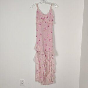 Thirty / Thirty Women's Dress Size L Pink Floral Sheer Lined Ruffle Asymmetrical